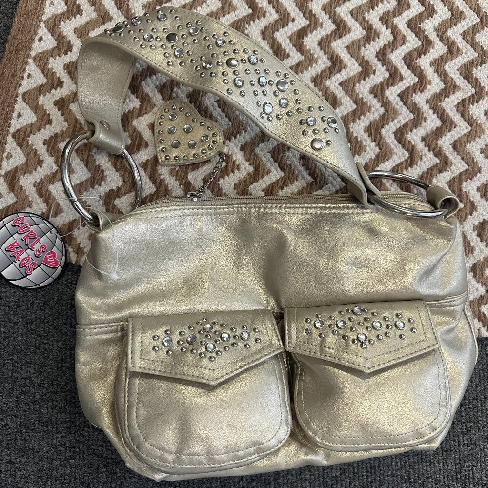 Vintage Y2K Gold Metallic Small Purse Bling Gurls Luv Bags Mini Shoulder Handbag